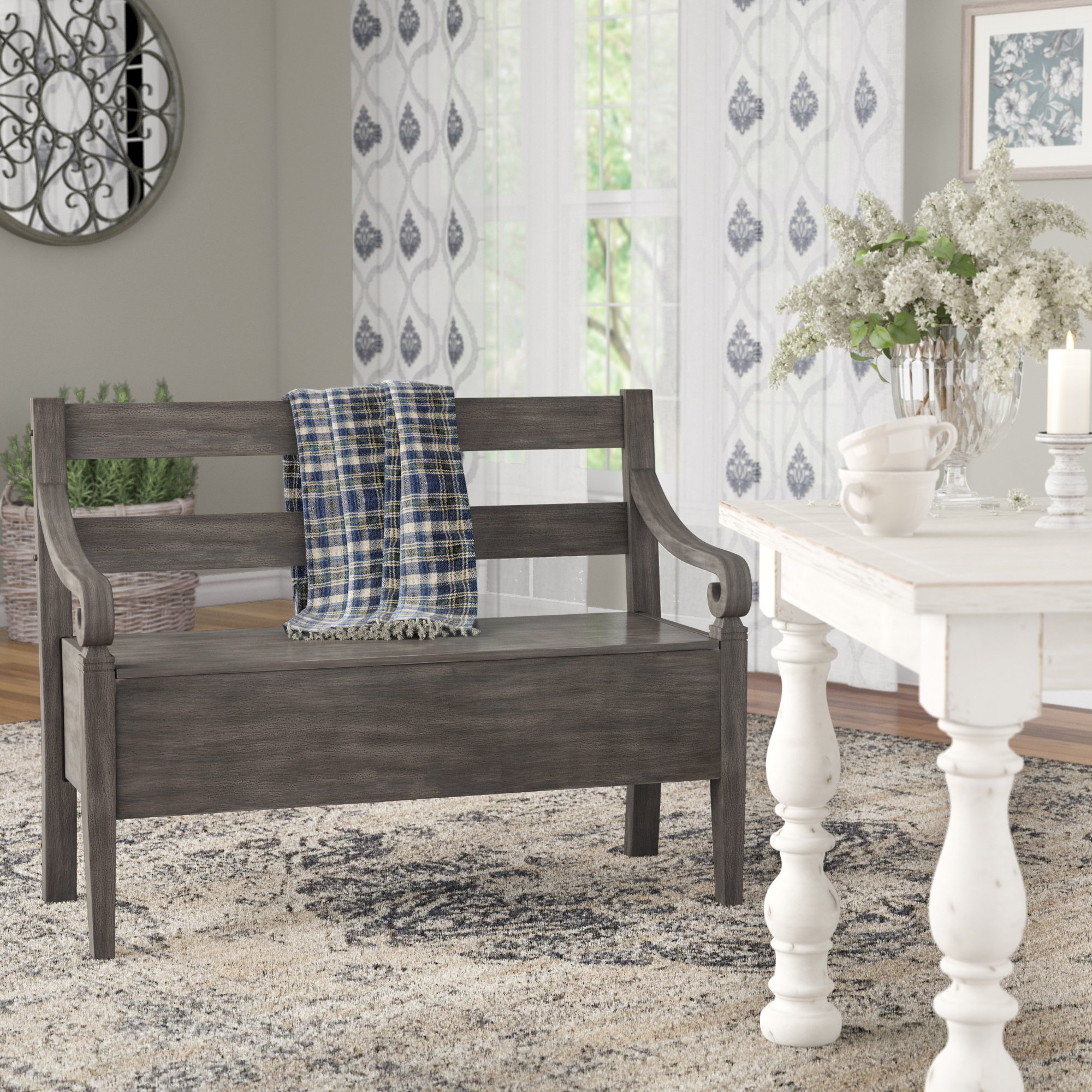 Laurel Foundry Modern Farmhouse Quezada Wooden Arm Storage Bench Reviews Wayfair